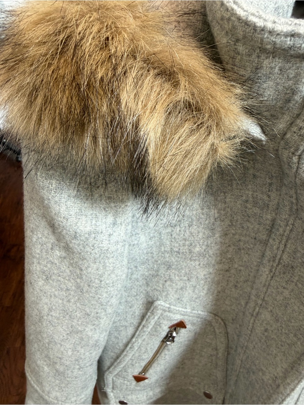 J. Crew Light Gray Wool-Blend Stadium Coat with Faux Fur Trim - Picture 9 of 16